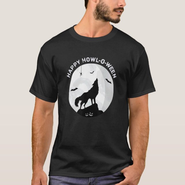 Happy Halloween Howl Wolf Halloween Costume T-Shirt (Front)