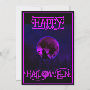 Happy Halloween Howling Dog Purple Moon Invitation