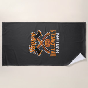 Happy Halloween Hunting Crossed Axes Pumpkin Beach Towel