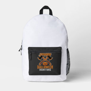 Happy Halloween Hunting Crossed Axes Pumpkin Printed Backpack