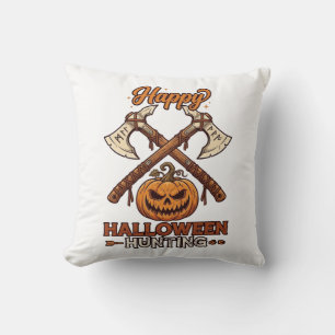 Happy Halloween Hunting Crossed Axes Pumpkin Runes Cushion