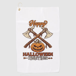 Happy Halloween Hunting Crossed Axes Pumpkin Runes Golf Towel
