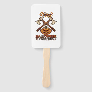 Happy Halloween Hunting Crossed Axes Pumpkin Runes Hand Fan