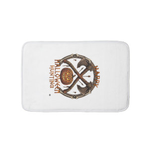 Happy Halloween Hunting Pumpkin Crossed Axes Bone Bath Mat