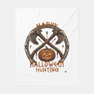 Happy Halloween Hunting Pumpkin Crossed Axes Bone  Fleece Blanket