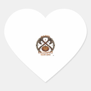 Happy Halloween Hunting Pumpkin Crossed Axes Bone Heart Sticker