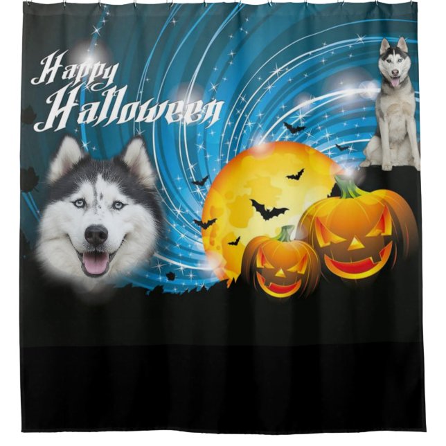 Happy Halloween Husky Shower Curtain (Front)