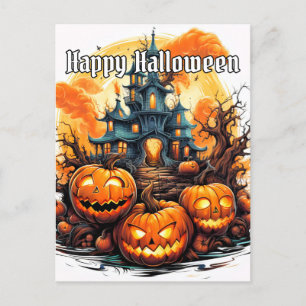 Happy Halloween Illuminating Nefarious Pumpkins Postcard