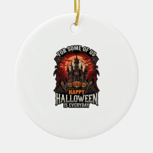 Happy Halloween Is Everyday Haunted Castle Pumpkin Ceramic Tree Decoration