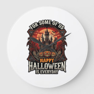 Happy Halloween Is Everyday Haunted Castle Pumpkin Large Clock