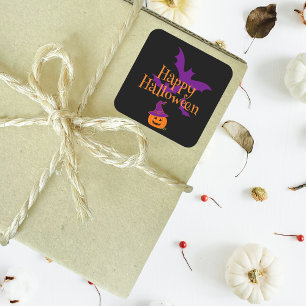 Happy Halloween Jack O Lantern Black Square Sticker