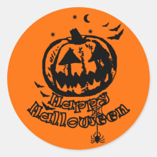 Happy Halloween Jack O Lantern Classic Round Sticker