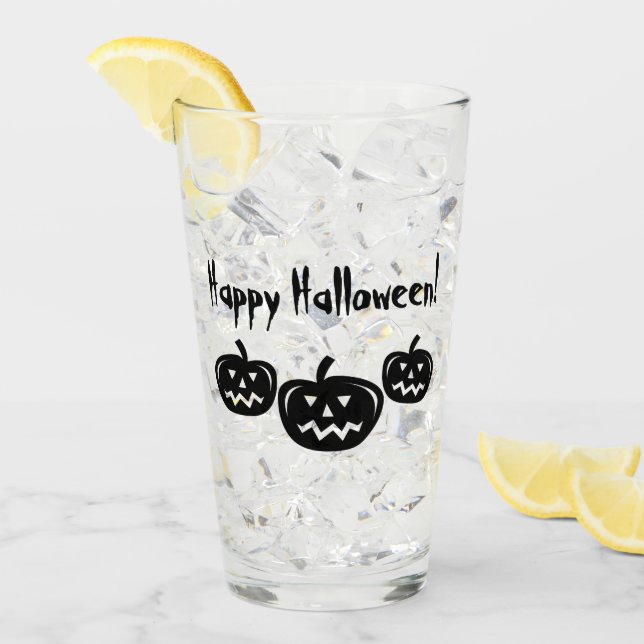 Happy Halloween jack o lantern drink glass (Front Ice)