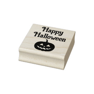 Happy Halloween Jack o Lantern Face Rubber Stamp