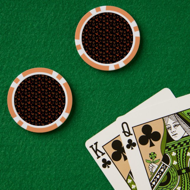 Happy Halloween Jack-O-Lantern Glowing Faces Poker Chips (Poker Table (Double))