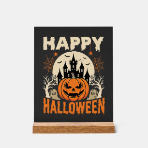 Happy Halloween Jack O Lantern Haunted Castle Acrylic Sign