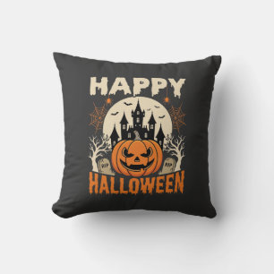 Happy Halloween Jack O Lantern Haunted Castle Cushion