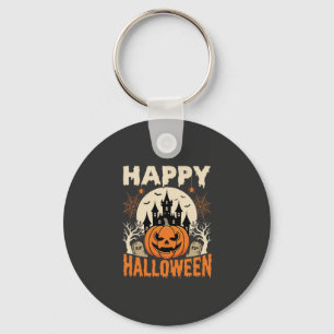 Happy Halloween Jack O Lantern Haunted Castle Key Ring