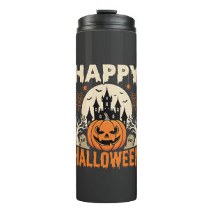Happy Halloween Jack O Lantern Haunted Castle Thermal Tumbler