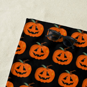 Happy Halloween Jack O Lantern Illustrative Art Beach Towel