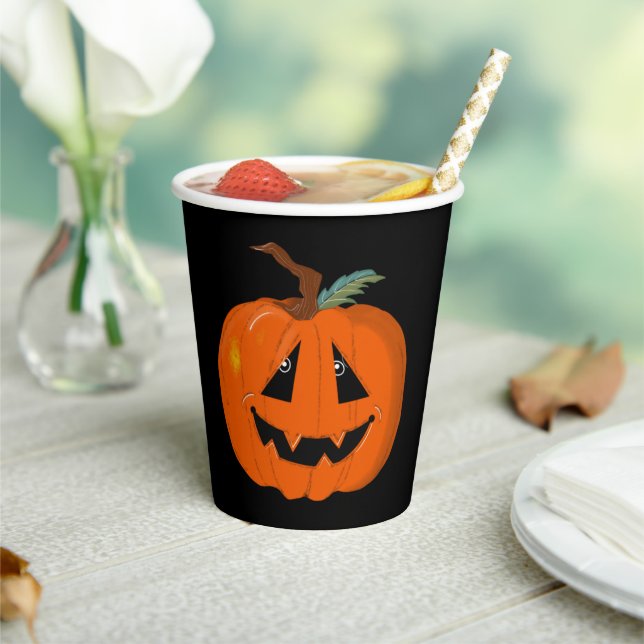 Happy Halloween Jack O Lantern Illustrative Art Paper Cups (Insitu)
