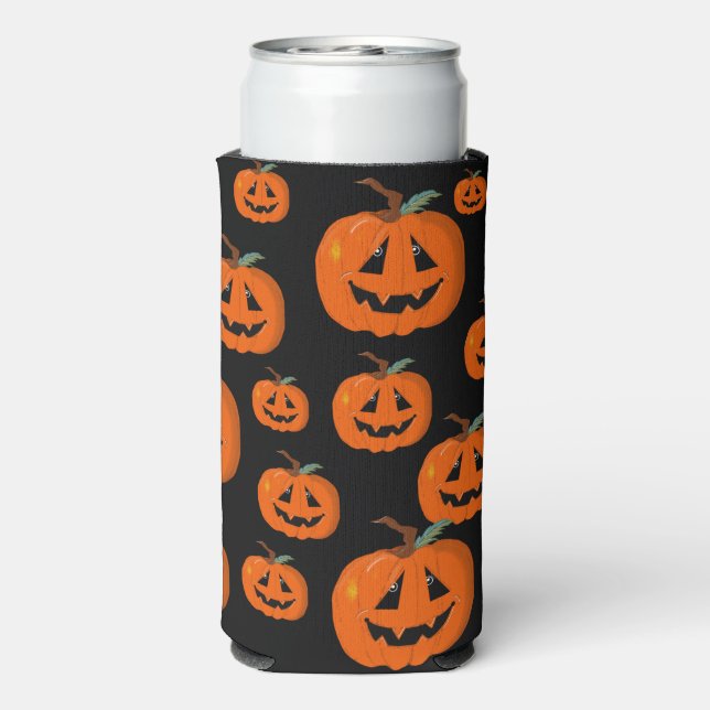 Happy Halloween Jack O Lantern Illustrative Art Seltzer Can Cooler (Seltzer Back)