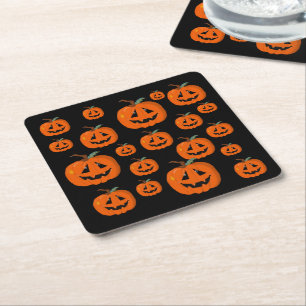 Happy Halloween Jack O Lantern Illustrative Art Square Paper Coaster