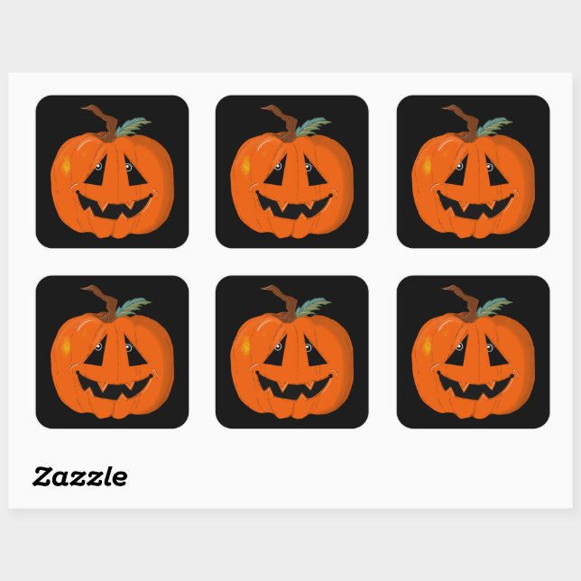 Happy Halloween Jack O Lantern Illustrative Art Square Sticker (Sheet)