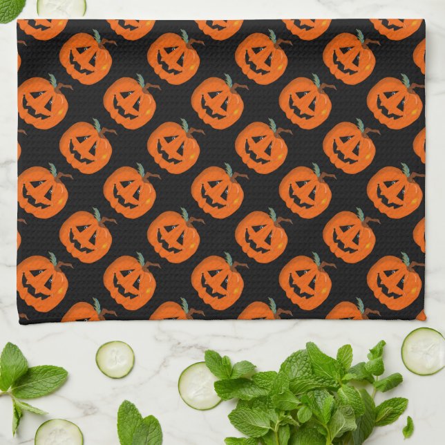 Happy Halloween Jack O Lantern Illustrative Art Tea Towel (Folded)
