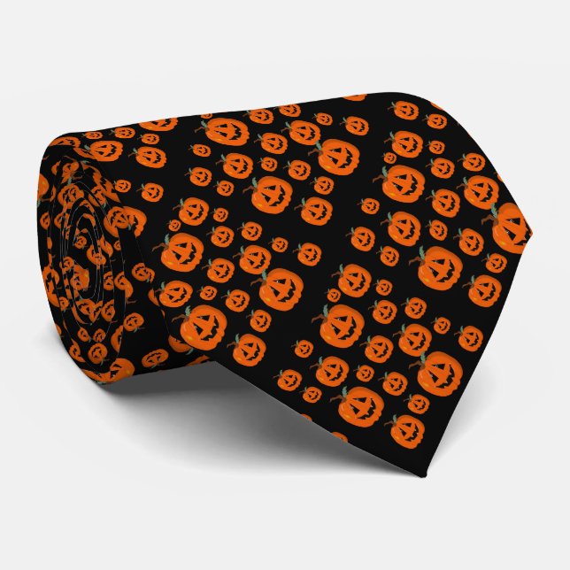 Happy Halloween Jack O Lantern Illustrative Art Tie (Rolled)