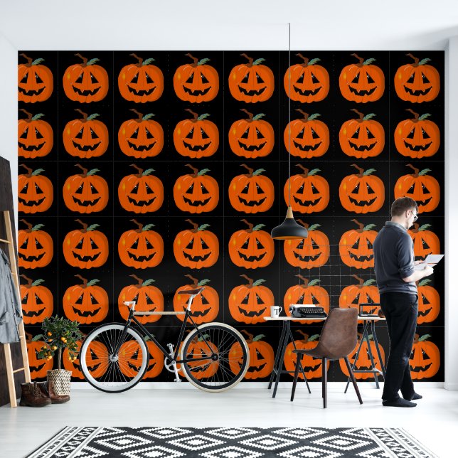 Happy Halloween Jack O Lantern Illustrative Art Wallpaper (Living Room)