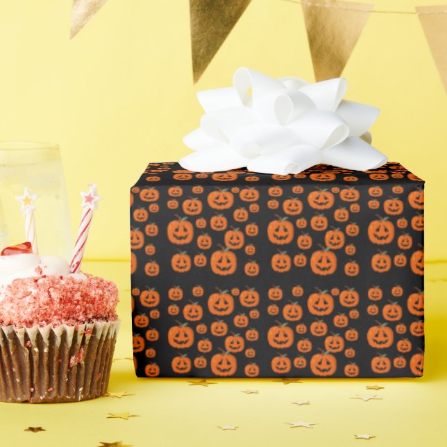 Happy Halloween Jack O Lantern Illustrative Art Wrapping Paper (Birthday Party)