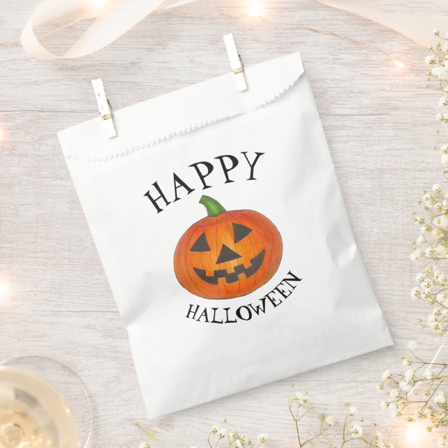 Happy Halloween Jack o' Lantern Orange Pumpkin Favour Bags (Clipped)