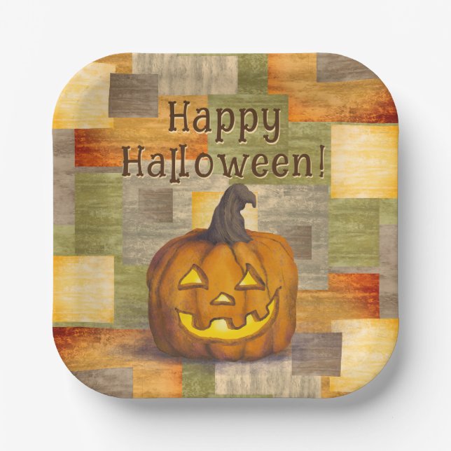 Happy Halloween Jack O' Lantern Pumpkin Paper Plate (Front)