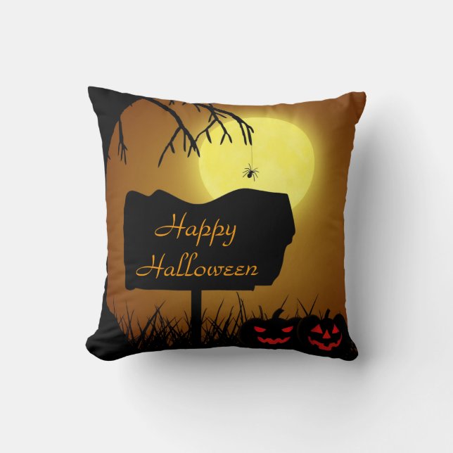 Happy Halloween Jack O Lantern Pumpkins Cushion (Front)