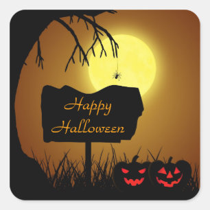 Happy Halloween Jack O Lantern Pumpkins Square Sticker
