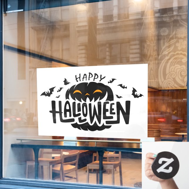 Happy Halloween Jack-O-Lanterns and Bats Window Cling (Cafe Window)