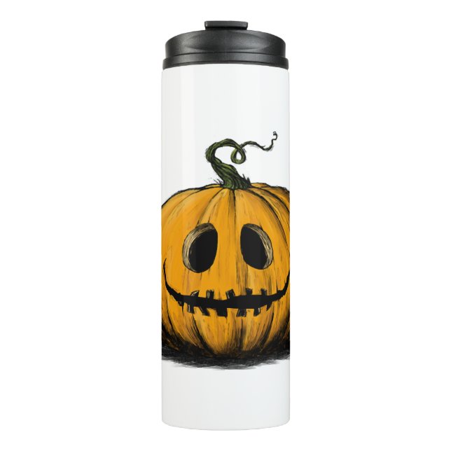 Happy Halloween Jack O'Lantern Adult Orange Tshirt Thermal Tumbler (Front)