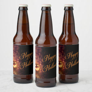 Happy Halloween Jack O'Lantern Black and Orange Beer Bottle Label