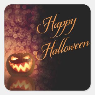 Happy Halloween Jack O'Lantern Black and Orange Square Sticker