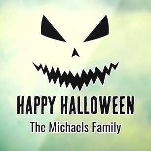 Happy Halloween Jack O'Lantern pumpkin family name Window Cling