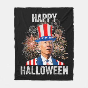 Happy Halloween Joe Biden USA Flag Fireworks th Of Fleece Blanket
