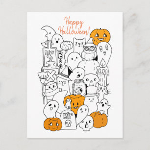 Happy Halloween Kawaii Doodle Postcard
