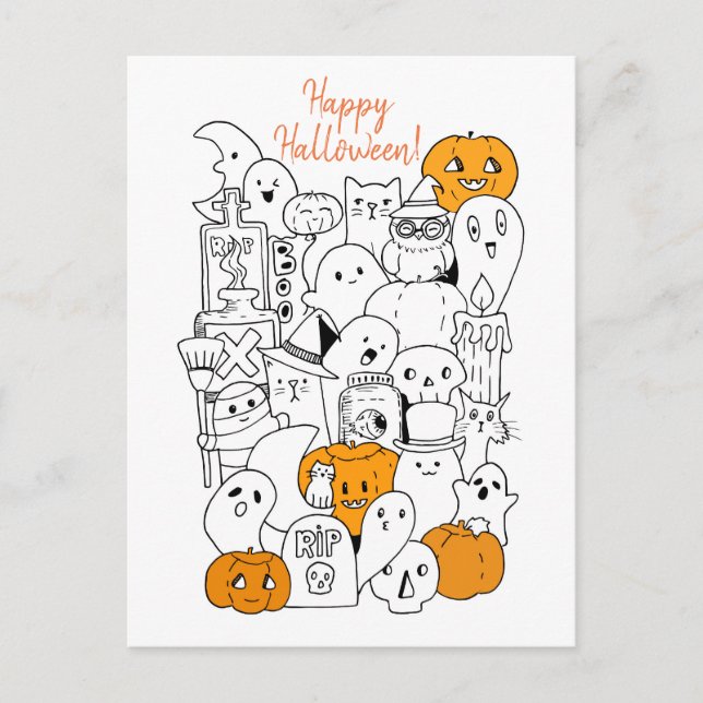 Happy Halloween Kawaii Doodle Postcard (Front)