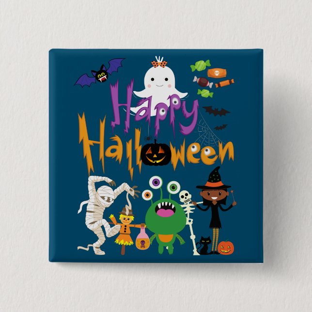Happy Halloween Kids Cute and Spooky    15 Cm Square Badge (Front)