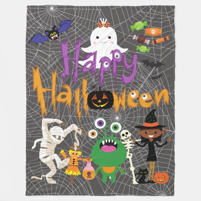 Happy Halloween Kids Cute and Spooky Fleece Blanke (Front)