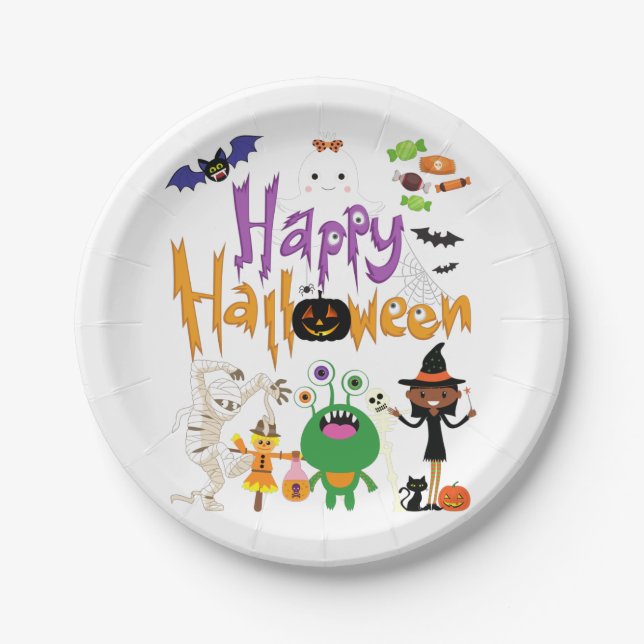 Happy Halloween Kids Cute and Spooky     Paper Plate (Front)