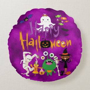 Happy Halloween Kids Cute and Spooky   Round Cushion