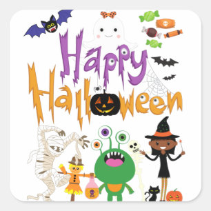 Happy Halloween Kids Cute and Spooky    Square Sticker