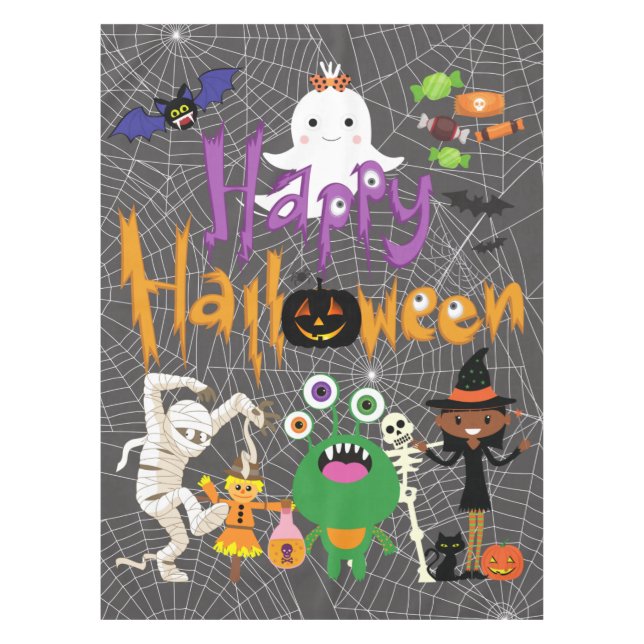 Happy Halloween Kids Cute and Spooky   Tablecloth (Front)